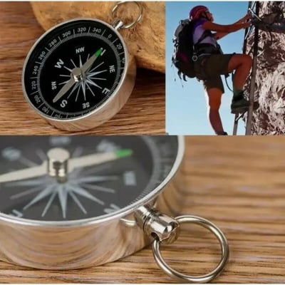 Picture of Pocket Compass Keychain Pendant Aluminum Alloy Metal Compass Outdoor Camping Hiking Walking Survival Guides Scouts Portable (Silver)