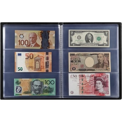 Picture of Currency Bill Holders 90 pocket for Collectors,  Clear Bill Sleeves,  note Holder for Bills, Currency Album Fits Currency Foreign (Multicolor)