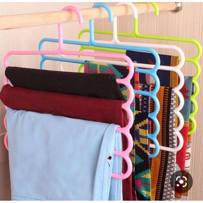 Picture of 3 PCS, 5 Layer Magic Hanger: Anti-Slip Multi-Purpose and Multi-Functional Magic Multiple Layer Trousers Hangers (Multicolor)