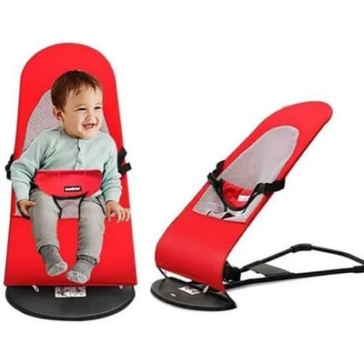 Picture of baby Rocking Chair, Portable baby bouncing  Bed, 4 Adjustment Modes baby Bouncer Chair, baby Resting Snoring Chair, Foldable Sofa (Red)