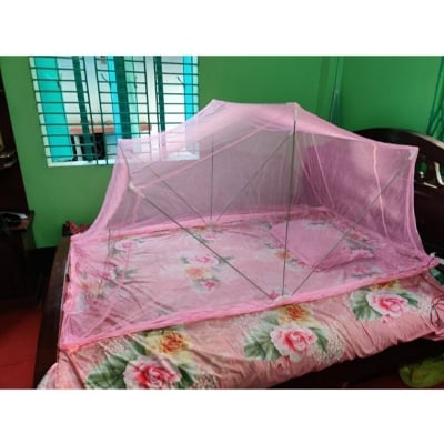 Picture of Portable stylish Mosquito Net Adult Mosquito Net with stand size 3.5/7 feet Lazy Foldable Washable Magic Net Mosari -single bed (Pink)
