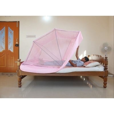 Picture of Portable Polyester Mosquito Net with Stand for Single Bed, High-Quality Portable Bed Net, 3.5'x7 - Easy to Set Up and Carry Lazy Adult Mosquito Net (Pink 3.5 / 7 FIT)