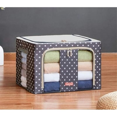 Picture of Zipped Storage Organiser Box Steel frame storage box Large Capacity Clothes Storage Bag Foldable with Sturdy Zipper Clear Window, 2 Pack,Gray,66L (Grey)