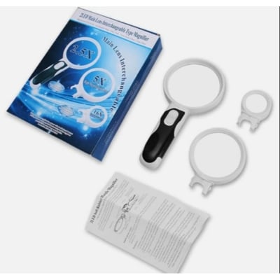 Picture of Hand Held Magnifying Magnifier 2 LED Lights Intercheable LENSES READING 16X 5X 2 (White)