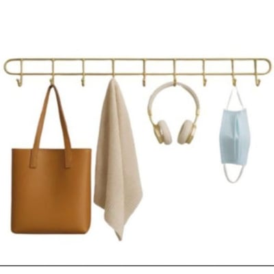 Picture of Stainless Steel Coat Hanger Hook Rail 10 Hooks Wall Mount Shelf Rack for Kitchen N Bathroom Towel Clothes Hanger Rack Hook Rail - Hanger (Gold Hanger)