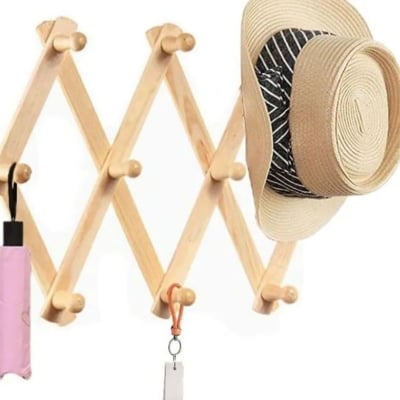 Picture of Steel Wall Hanger 10 hook for kitchen Bathroom 14 Inch (Wooden hanger)