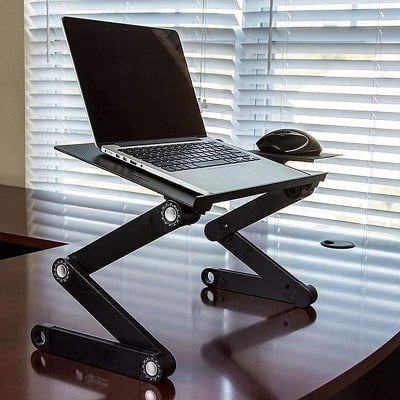 Picture of Height Adjustable Laptop Bed Table, Portable Lap Desk with Foldable Legs, Breakfast Tray for, Notebook Computer Stand for Reading Writing on Bed Couch Sofa Floor (Black alluminium)