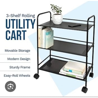 Picture of 3 Tier Rolling Cart with Lockable Wheels Sturdy Construction,Solid Shelves,Recessed Screw Holes Ideal for Kitchen and Home Storage (Black)