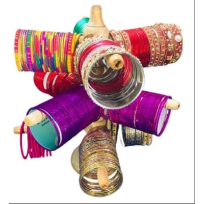 Picture of Wooden bracelet holder Bangle Organizer for Women 3 step bangle Bracelet Display Stand Holder with golden border. চুড়ির আলনা (12 Stick Wooden)