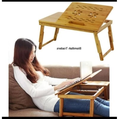 Picture of Bed Desk, Wooden Study Desk, Adjustable Height Student Dormitory Table and Home Bed Table for Using As Laptop Desk Bedroom Study (Wooden Laptop table)