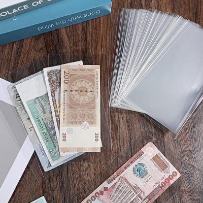 Picture of 100 PCS Currency Sleeves Clear Paper Money Holders Dollar Bill Holder Money Protector Collection Sleeves for Bills, Album Banknotes Stamp (CLEAR)