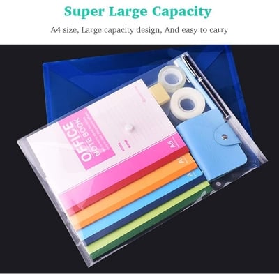 Picture of Clear Document Folders 5 PCS Transparent Filing Envelopes Waterproof Plastic Envelopes File Holder Filing Document Poly Envelope with Snap Button Closure for A4 Letter Paper Size (CLEAR)