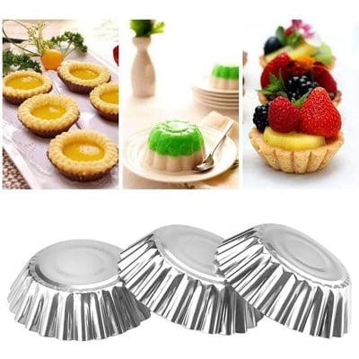 Picture of 6Pcs Baking Cup Liner Molds Round Shape Silicone /Aluminium Cupcake Mold Maker Tray Diy Cake Decorating Tools (6 PC Aluminum Cup)