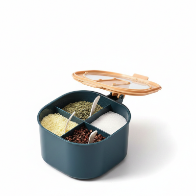 Picture of Multi Storage 4 Section Kitchen Spices Lid Box With Spoons pice Storage Spice Containers with Serving Spoons Spices (Multicolor)