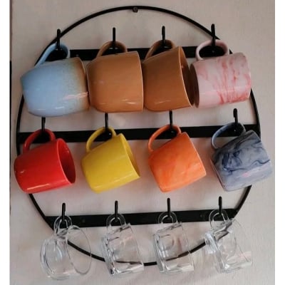 Picture of Metal Coffee Cup Rack Wall Mounted Coffee Mug Hanger Wall Mug Rack in Kitchen or Coffee Bar for Mug Display (Black)