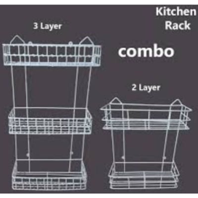 Picture of 2 pcs Metal Hanging Storage Rack Organizer Kitchen rack Furniture space savers kitchen bathroom (2 Corner+Square Rack)