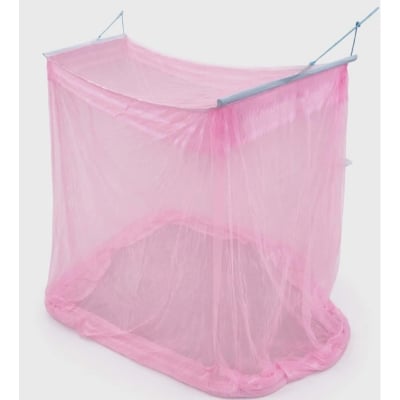 Picture of 1 Man mosquito net Stand Single Bed, Foldable, Washable, Microfabric AC Net Mosari - Mosquito Net (6.7x3.5 Feet) (Pink)