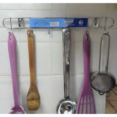 Picture of 6 Pin Hook Stainless Steel Bathroom Cloth Hooks / Hanger / Key Holder / Door Wall Robe Hooks Rail for Hanging Keys, (Silver)
