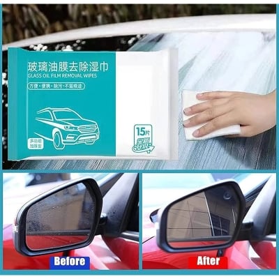 Picture of 15 pcs Car Glass Oil Film Removal Wipes, Car Glass Oil Film Cleaner, Multi-Purpose Car Oil Stain Cleaner 