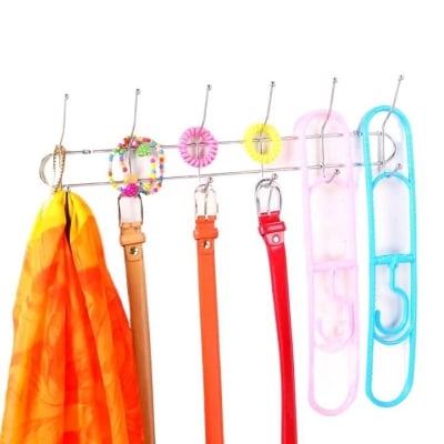 Picture of Metal Cloth Organiser Coat Hanger Wall Hook For Hanging Clothes Umbrellas Jackets Scarfs Bags Keys Coats Dress Towel (Silver)