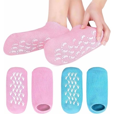 Picture of 1Pair Foot Care Silicone Socks Reusable Spa Gel Socks Gloves Moisturizing Whitening Exfoliating Velvet Smooth (Multicolor)