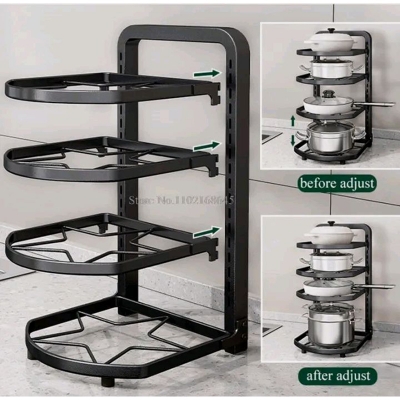 Picture of Plate Rack Home Organization And Storage Pot Rack For Kitchen Organizer Adjustable Pots Shelves Countertop Under Sink Dishes (Black)