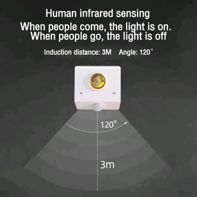 Picture of E27 Infrared Induction Lamp Socket Holder IR Human Body Sensing Automatic Wall Lamp Holder Intelligent LED Bulb Socket for Home (White)