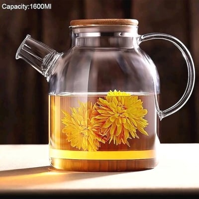 Picture of Glass Teapot,Transparent Borosilicate Glass Teapot,Flower Teapot Large Transparent Glass Juice Container Glass Teapot (White)