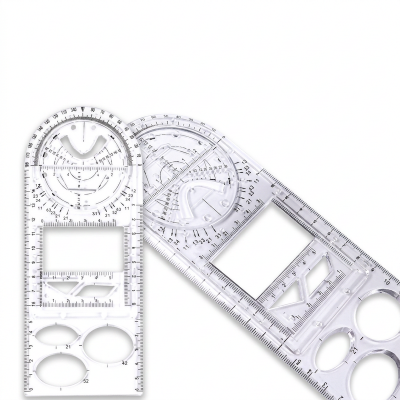 Picture of Multifunctional Geometry Ruler, Math Drawing Ruler, Geometric Drawing Template, Measuring Tool, Transparent Plastic, for Student, School (Multicolor)