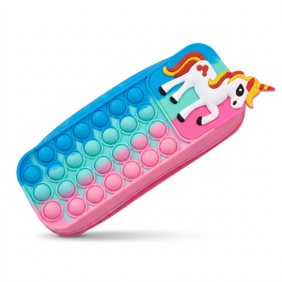 Picture of Pop toy Pencil Box/Pencil Case Pop It Toy, Pop It Organizer Kit Kids Pop toys rectangle Pencil Case Large Capacity Bubble cartoon unicorn Pencil Box Stationery Storage Bag Silicone Pen Pouch (Multicolor)