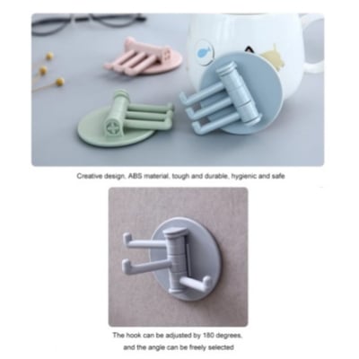 Picture of 1 pcs Rotating Seamless Adhesive Hook Bearing Punch-free Storage Wall Hanger Bathroom Kitchen Invisible Bracket Holder (Multicolor)