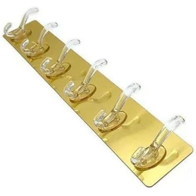 Picture of 1 Pieces Hangers 6 Hook Transparent Elastic Golden Double Face Adhesive Premium Silicone Multi Use (Gold)