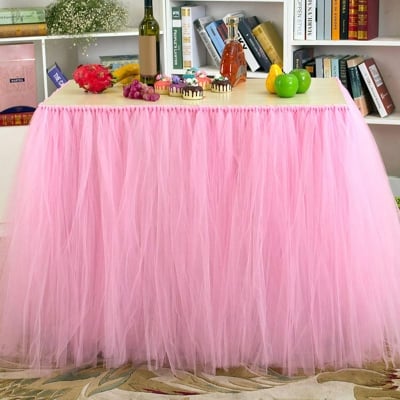 Picture of Table Skirt Party Gala For Party Wedding Birthday Party Home Decoration Table Skirting (Pink)