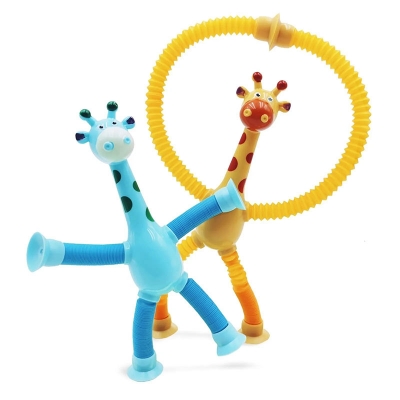 Picture of New 1 pcs Cute Pop Tubes Sensory Suction Cup Plastic Toy Deformable Novelty Telescopic Giraffe Fidget Toys Bellows Stress Relief Squeeze Toys (Multicolor)