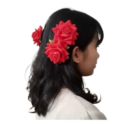Picture of 2 pcs Small Red Rose Hair Clip Hair Accessories for Women Vintage Rose Flower Hair Clips Bridal Hair Pieces for Bridal Hair Pieces Wedding Birthday Party Beach (Red,Int: One size)