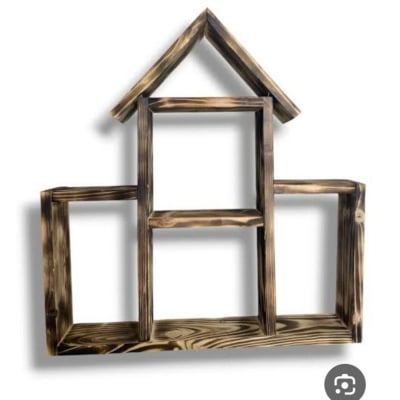 Picture of Wooden Wall Shelves/Floating Wall Hanging Shelf Rack Display Shelf Hut Shape Stand for Home/Kitchen/Office/Bedroom/Living Room/Balcony Decor  (Off White)