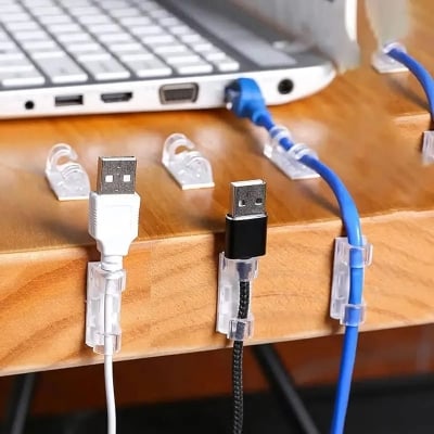 Picture of Cable Clips 7 Pcs Organizer Drop Wire Holder Cord Management Self-Adhesive Cable Manager Fixed Clamp Wire Winder (CLEAR)