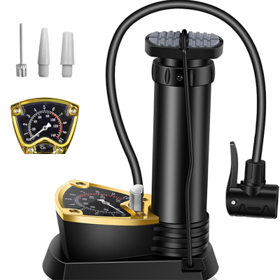 Picture of Mini Bicycle Foot Pump with Sensitive Pressure Gauge 140PSI, Aluminum Alloy Bike Foot Pump 