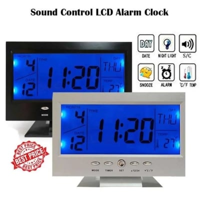 Picture of Sound Control Backlight Digital LCD Alarm Clock with Date/Temperature 