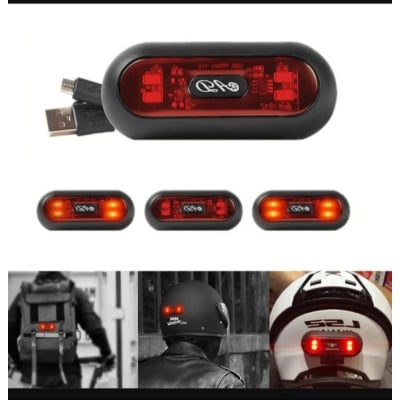 Picture of Helmet Light, Motorcycle Bike Rear Red Safety Helmet Light, Warning Tail Light for Night Riding with Rechargeable Battery & USB (Black)