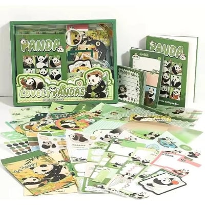 Picture of Vintage Aesthetic Scrapbook Kit, 346 Pcs, A6 Grid Notebook, Vintage Scrapbook Stickers Art Journaling Bullet Junk Journal, Ideal Gifting for Teens, Girls (Panda) (Green)