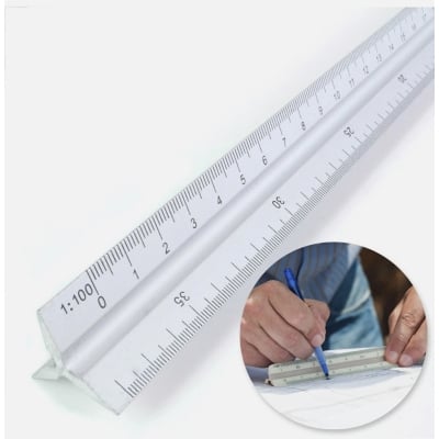 Picture of 1pcs Triangle Scale/Ruler for Architects, Engineers, School/College Students Triangular Scale Ruler 12" Aluminum Architect Drafting Rulers (White)