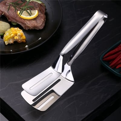 Picture of Stainless Steel Kitchen Tongs Food Bread Salad Tongs Fried Steak Turner BBQ Meat Tongs Clamp Food Serving Tongs Premium Stainless Steel Cooking Tongs with Thickened Handle (Silver)