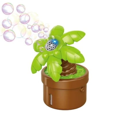 Picture of Plant Shape Electric Bubble Machine with Bubble Water Plants Bubble machine outdoor Electric Porous Bubble Machine Toy With Light বৈদ্যুতিক বাবল মেশিন খেলনা (Green)