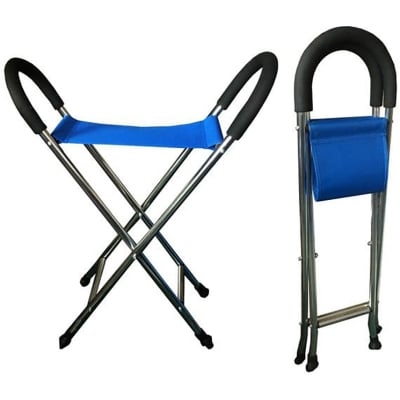 Picture of Folding Alloy Walking Stick Chair Stool, Sturdy Lightweight Solid Aluminium Frame, Fishing Garden Camping Event Stool (Blue)