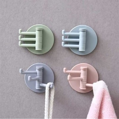 Picture of 2 Pcs Rotating Seamless Adhesive Hook Bearing Punch-free Storage Wall Hanger Bathroom Kitchen Invisible Bracket Holder (বহুবর্ণ)