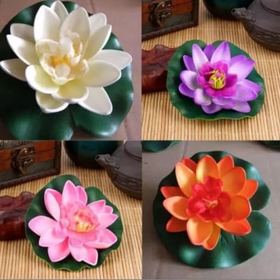 Picture of 2 Pcs- Artificial Floating Decor Lotus Water Lily Flower Plant Decor,15cm/6 inch (Multicolor)