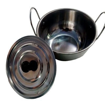 Picture of Stainless Steel Mini Curry Korai Sauce Pot with Lid for Induction + Infared + Gas Burner) All Type of cooking (Silver)