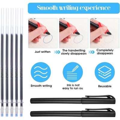 Picture of 1 pcs Magic Pens & Refills for Magic Copybooks, Grooved Book Disappearing Ink Pens, Invisible Ink Pen Maker with Writing Grip for Children, Kids 3-5 Handwriting Reusable Workbooks Practice Drawing (Black)