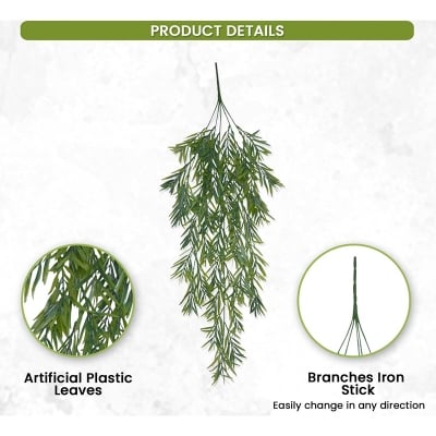 Picture of Artificial Plant Plastic Hot Sale Willow Leaf Wedding Bridal Home Outdoor Decor Garden Arch Wreath Festival DIY Gift Living Room (Green)